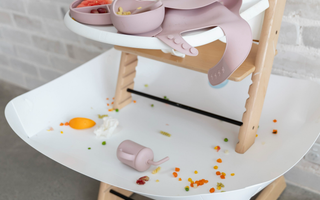 Mess-free baby high chair with food catcher tray, easy wipe clean, protects floors, food-safe design